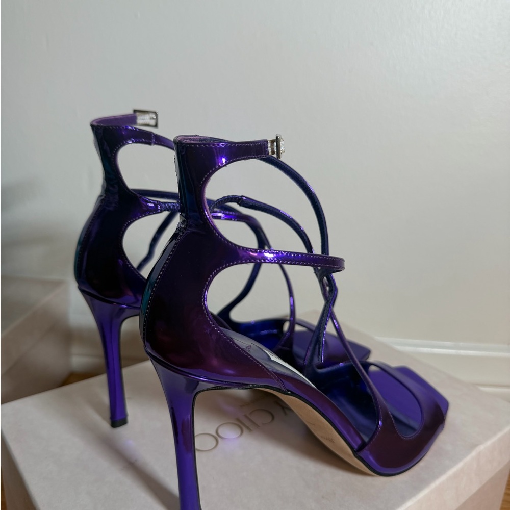 Jimmy Choo Metallic Purple Strappy High Heels - Picture 5 of 6